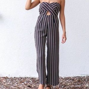 Cute sweatheart strapless striped jumpsuit
